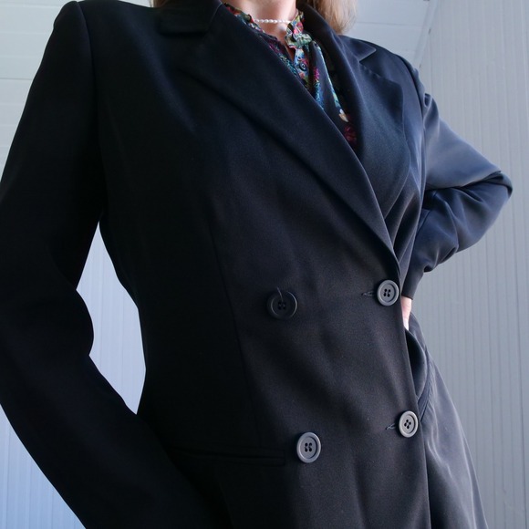 Vintage Jackets & Blazers - 90s Maison Christine black double breasted‎ longline blazer